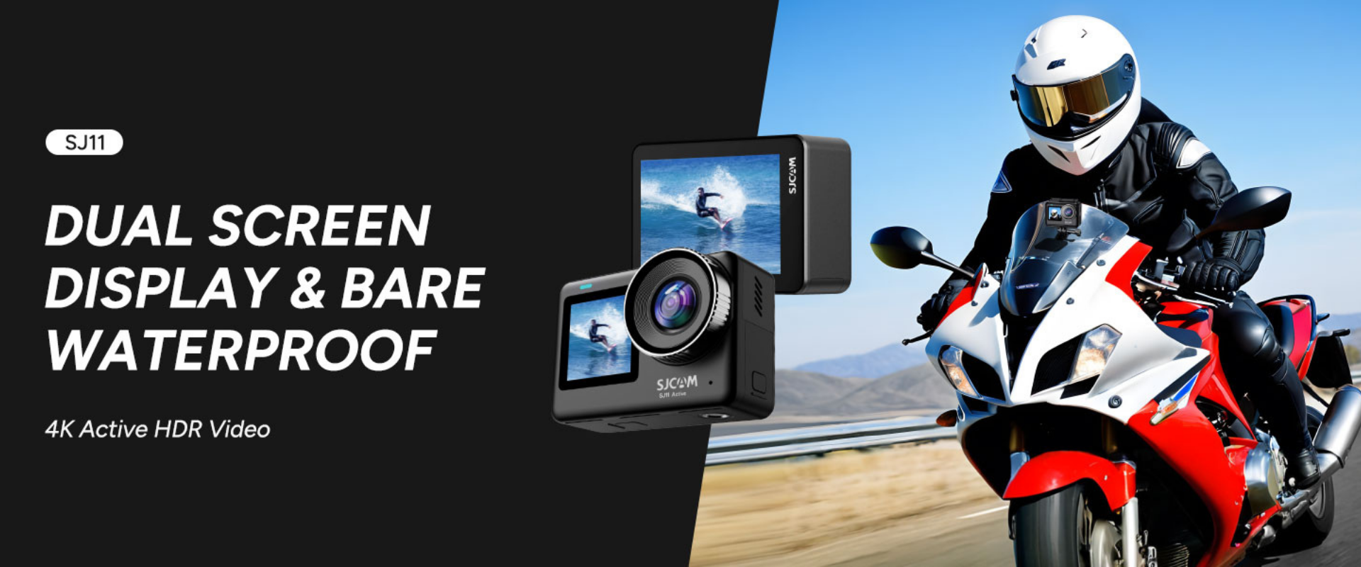 La cámara de acción SJCAM SJ11 Active combina doble pantalla (2.33" táctil + 1.3" frontal) y resistencia al agua IP68 para grabación 4K/30FPS con sensor Sony y estabilización giroscópica de 6 ejes. Ideal para deportes acuáticos, funciona hasta 5m sin carcasa (30m con funda) e incluye transmisión en vivo, modo cámara web y autonomía de 100 minutos. Perfecta para creadores que buscan versatilidad y calidad en 108g de peso.